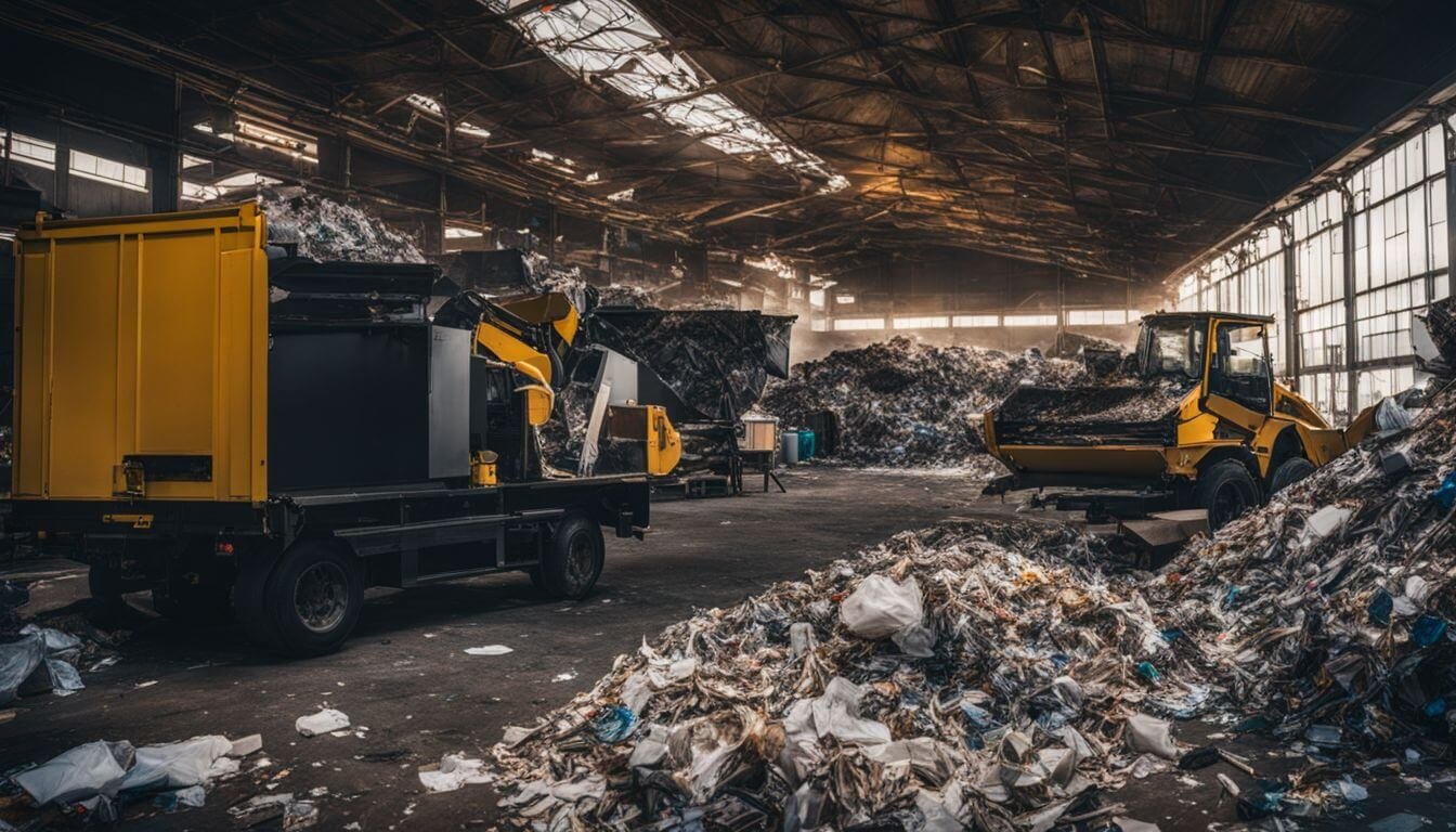 Various waste materials being transformed into SRF at a recycling plant. Various waste materials being transformed into SRF at a recycling plant.